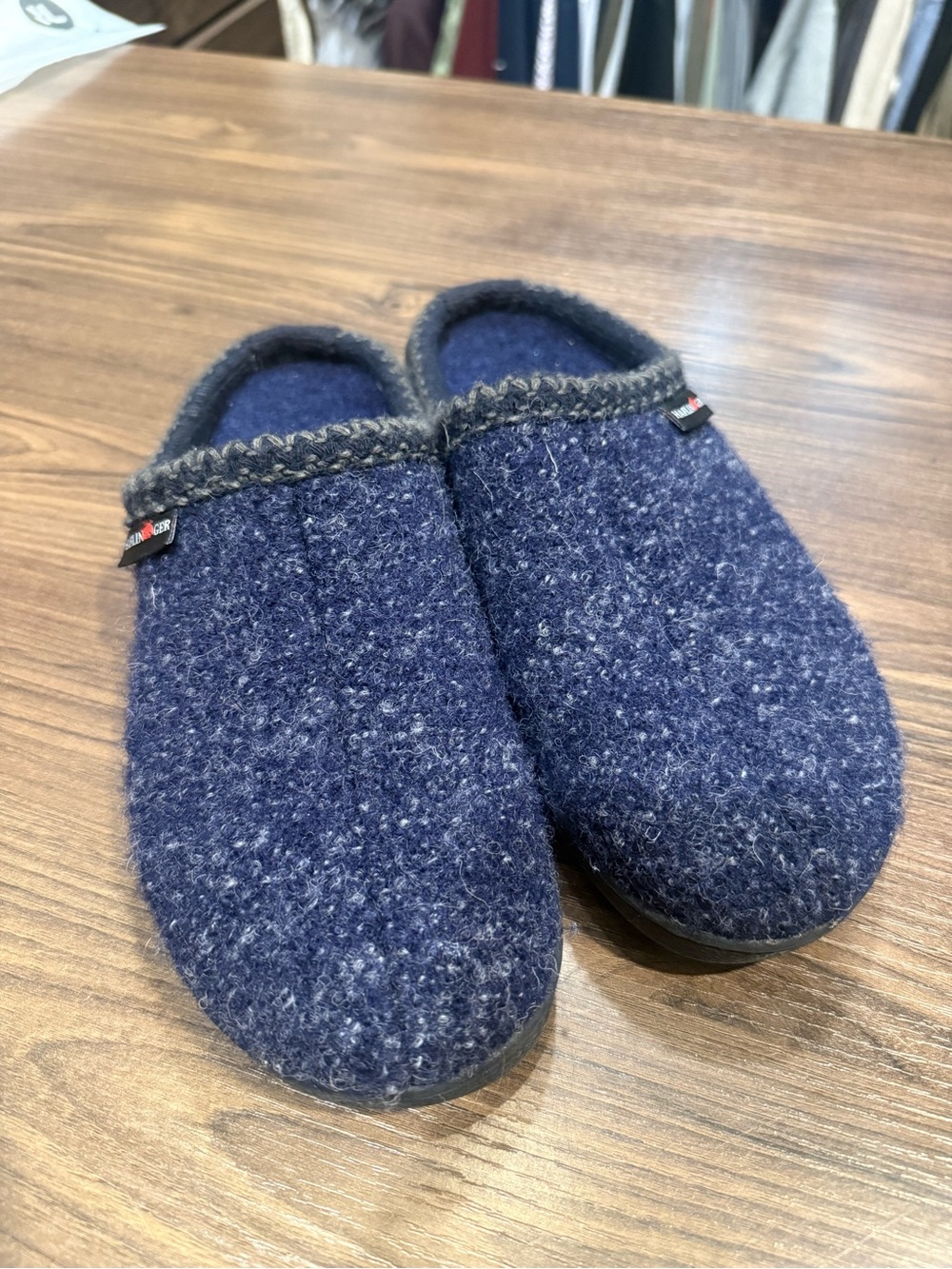 Haflinger Navy Wool Slip-On Slippers